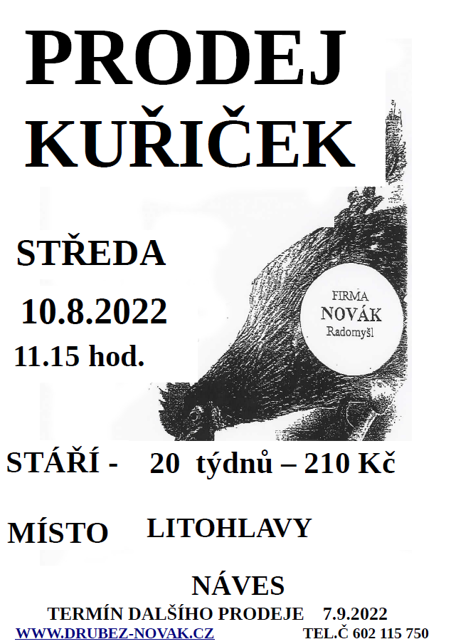 Prodej kuřiček 10.8.2022